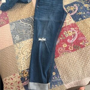 Old Navy Dark Blue Distressed Ankle Jeans